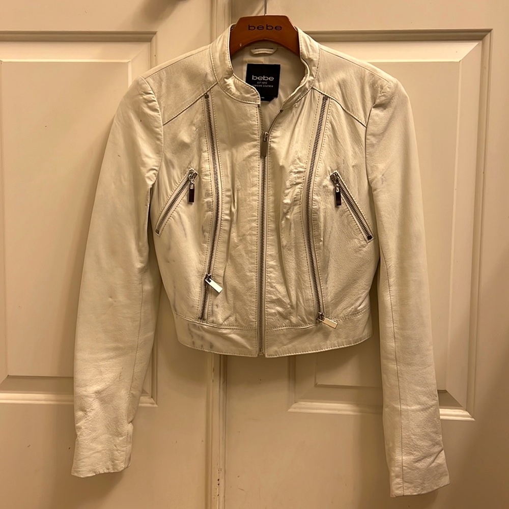 Bebe Genuine  leather biker jacket with silver hardware XS